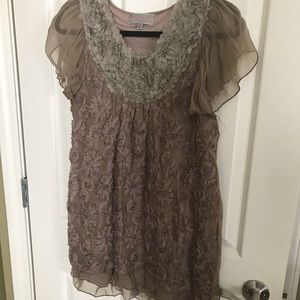 Brown Sheer Dress with Flower Detail